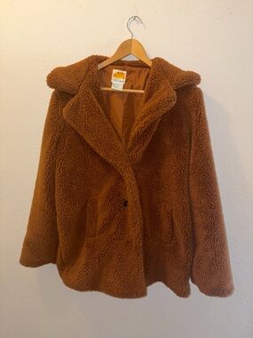 Vtg C&C California Jacket M Tan Sherpa Teddy Coat Pockets Front Long Sleeve